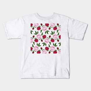 Peonies Colored Pattern Kids T-Shirt